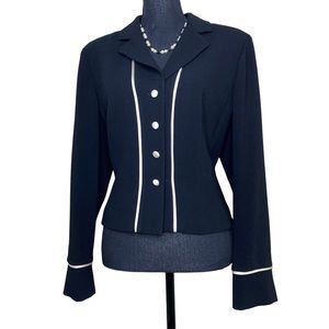 Adrianna Papell Black White Button Front Blazer Jacket